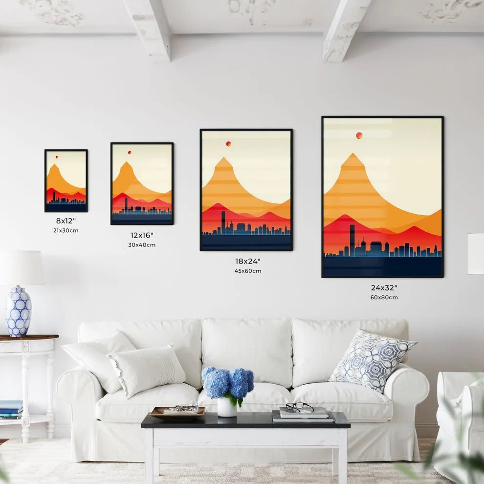 A Poster of minimalist Cape Town skyline - A City In The Mountains Size Chart