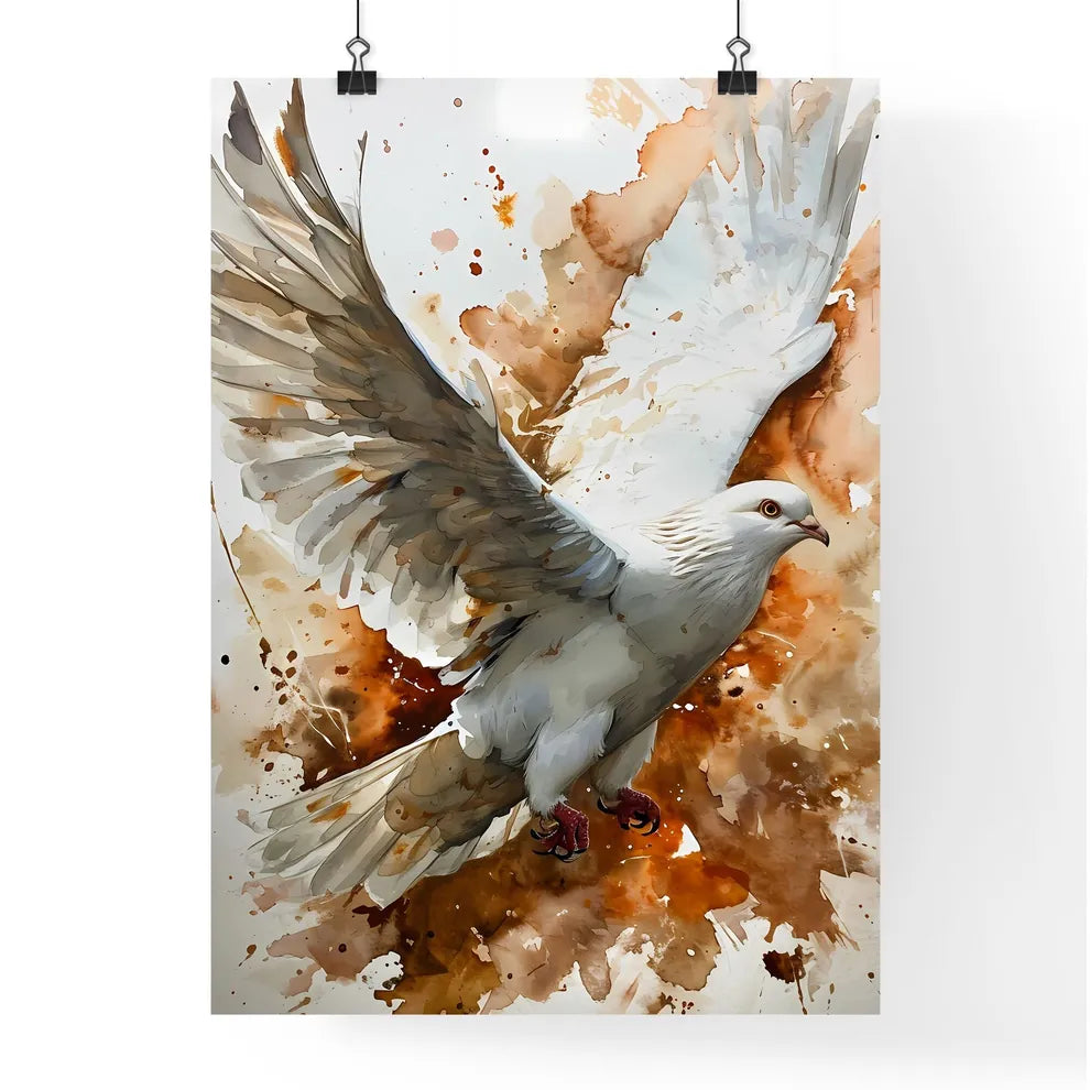 A Poster of watercolor bird in flight in beige tones  Poster
