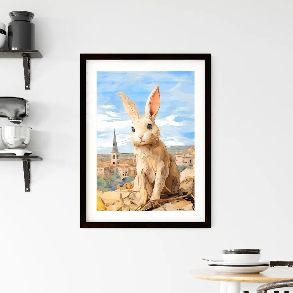 A Poster of funny easter rabbit  Framed Print
