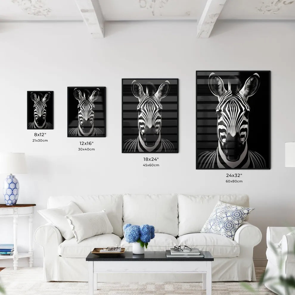 A Poster of A black and white zebra  Size Chart