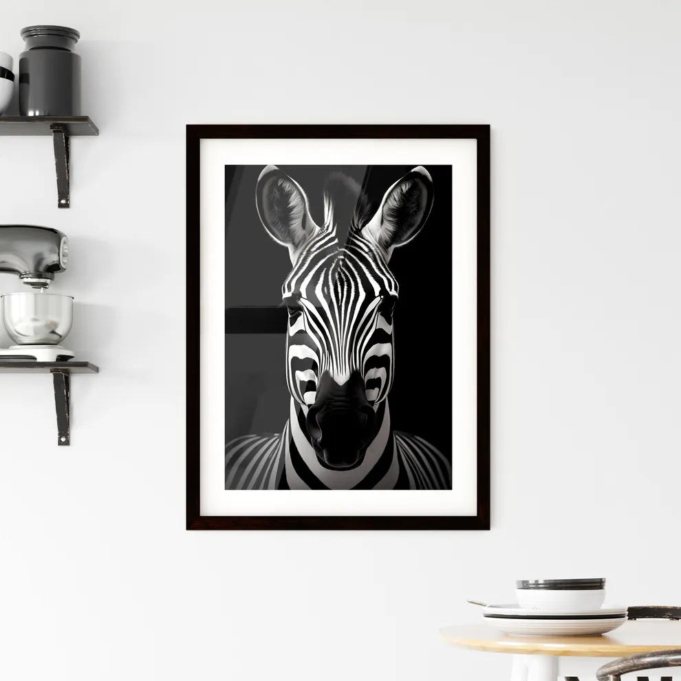 A Poster of A black and white zebra  Framed Print
