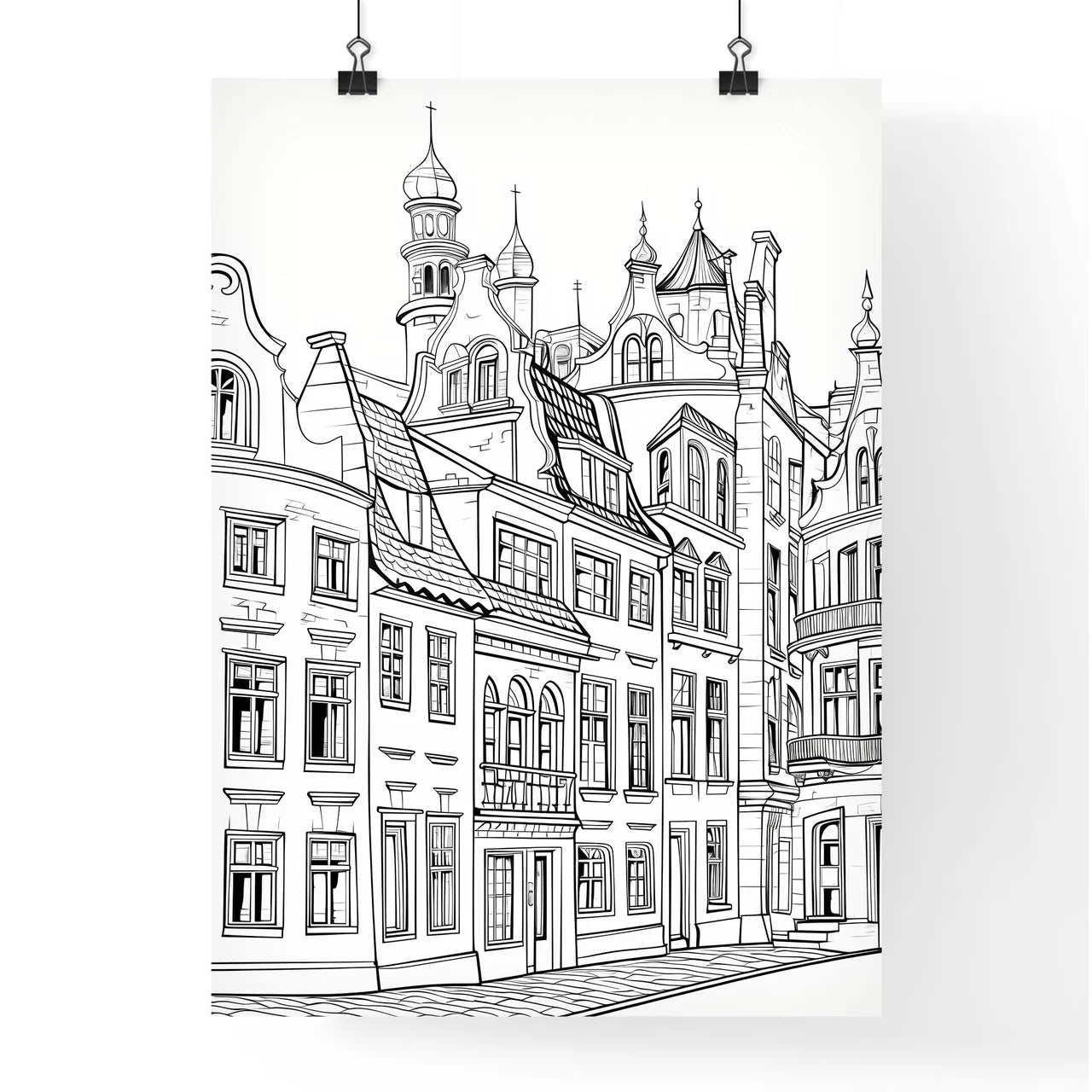 A Poster of berlin houses coloring page - A Drawing Of A Building Poster