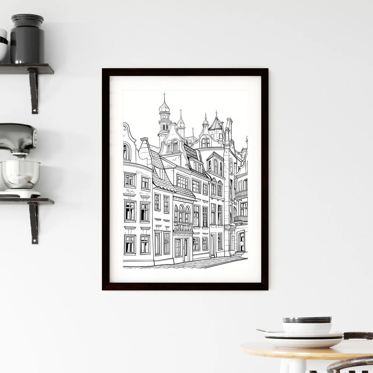 A Poster of berlin houses coloring page - A Drawing Of A Building Custom Print