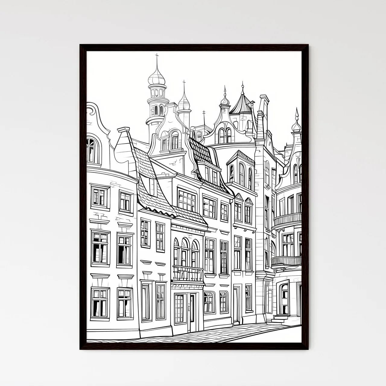A Poster of berlin houses coloring page - A Drawing Of A Building Framed Art