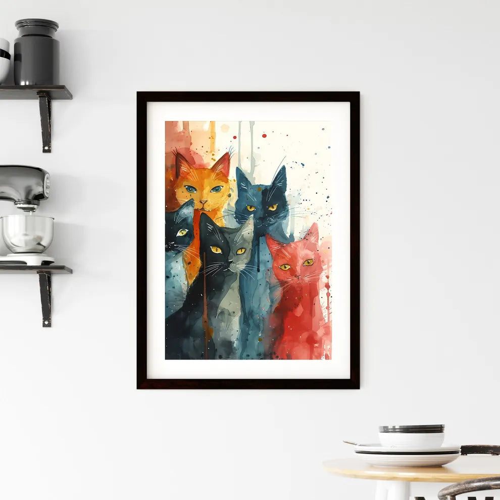A Poster of cats eclectic squares on a white background  Framed Print