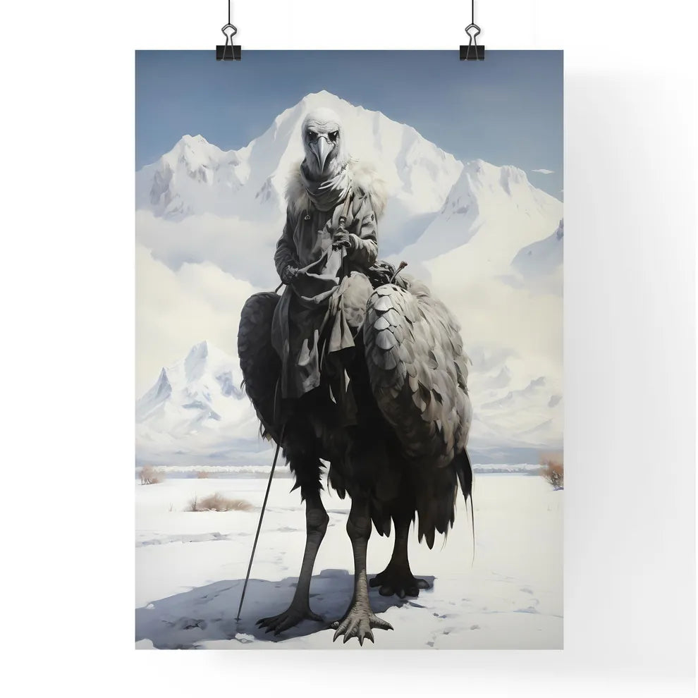 A Poster of A rider on a large ostrich  Poster
