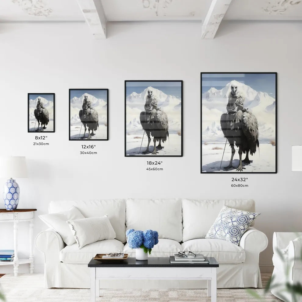 A Poster of A rider on a large ostrich  Size Chart