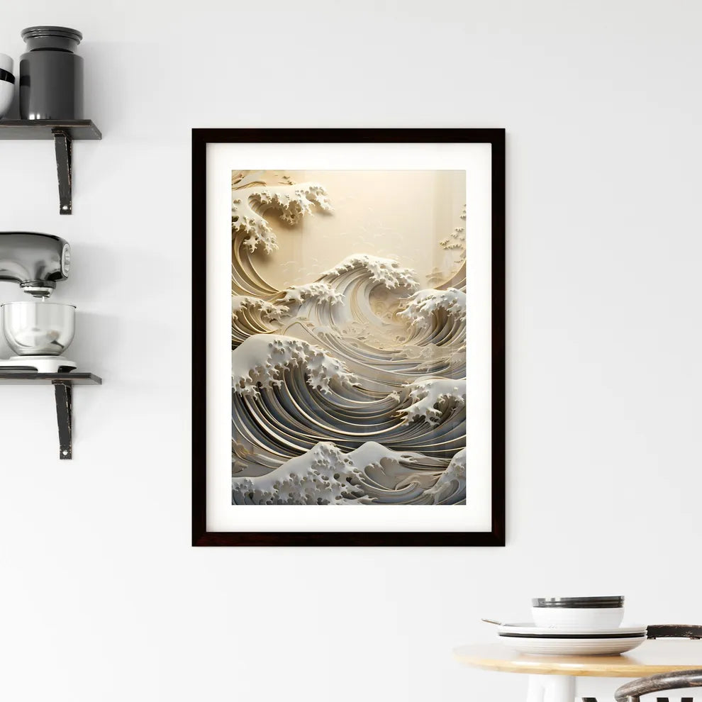 A Poster of gold and silver paper sculpture  Framed Print