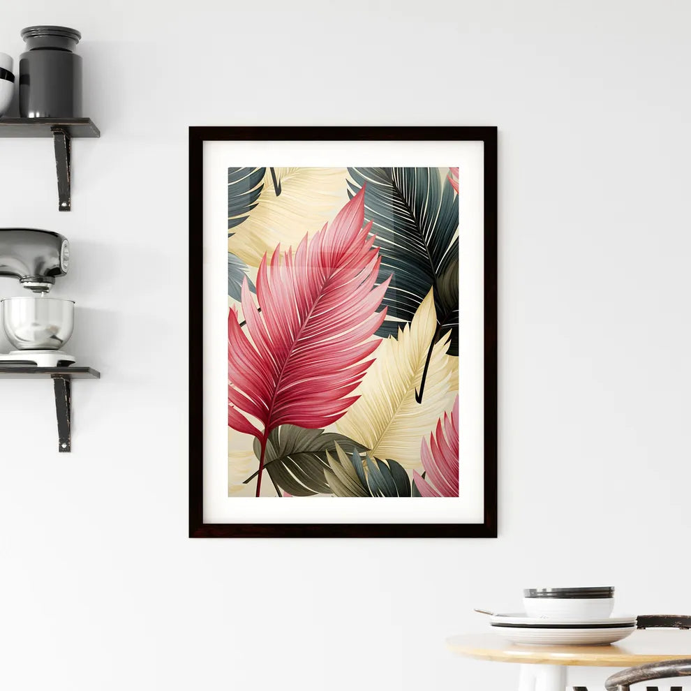 A Poster of green palm leaves  Framed Print