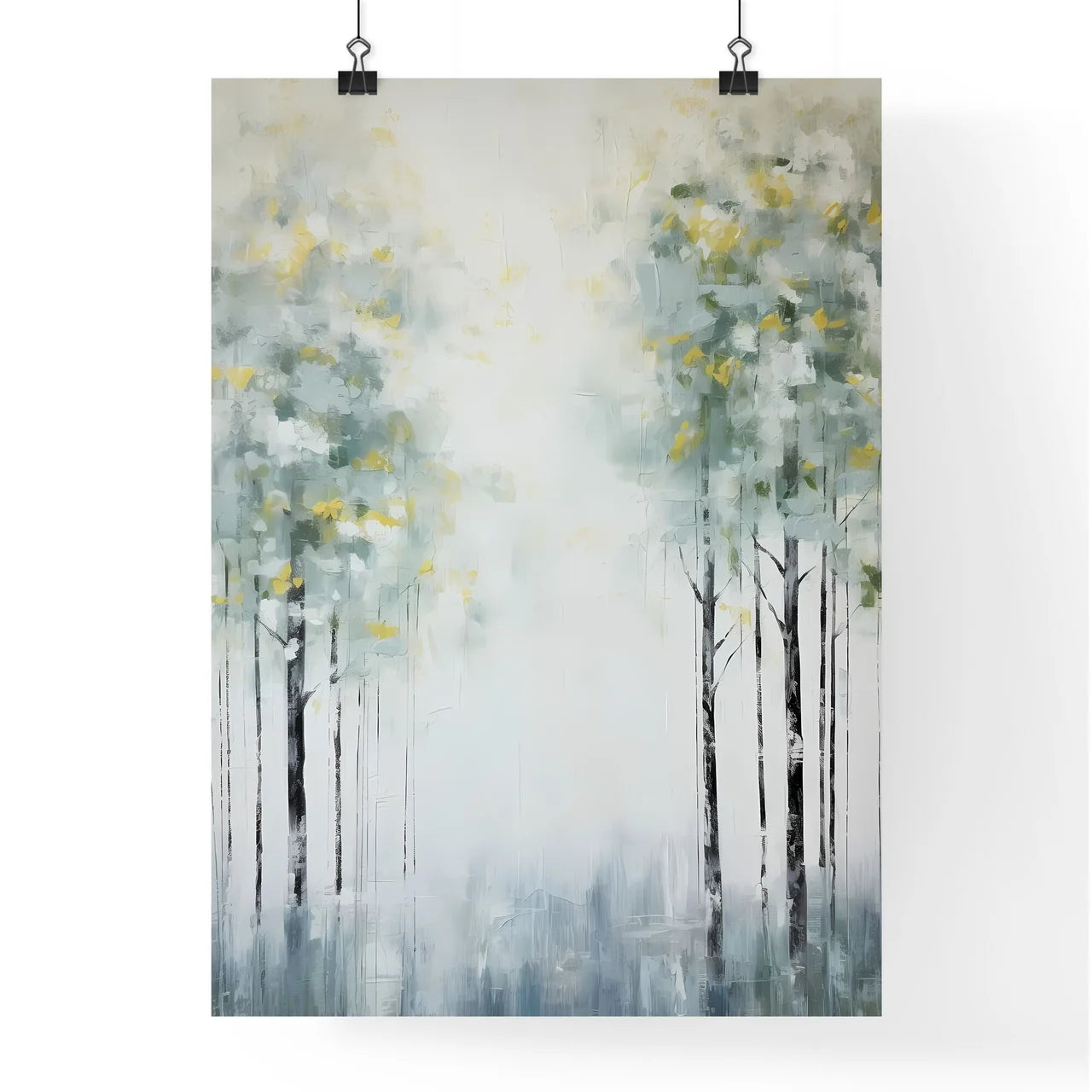 A Poster of painted forest of trees in white Poster