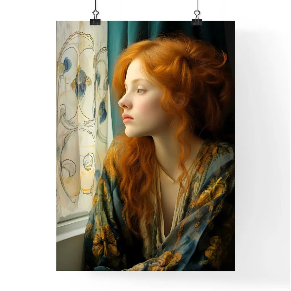 A Poster of woman with red hair sitting - A  Poster