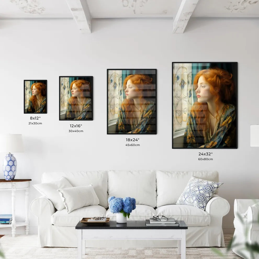 A Poster of woman with red hair sitting - A  - Kitchen Hangings