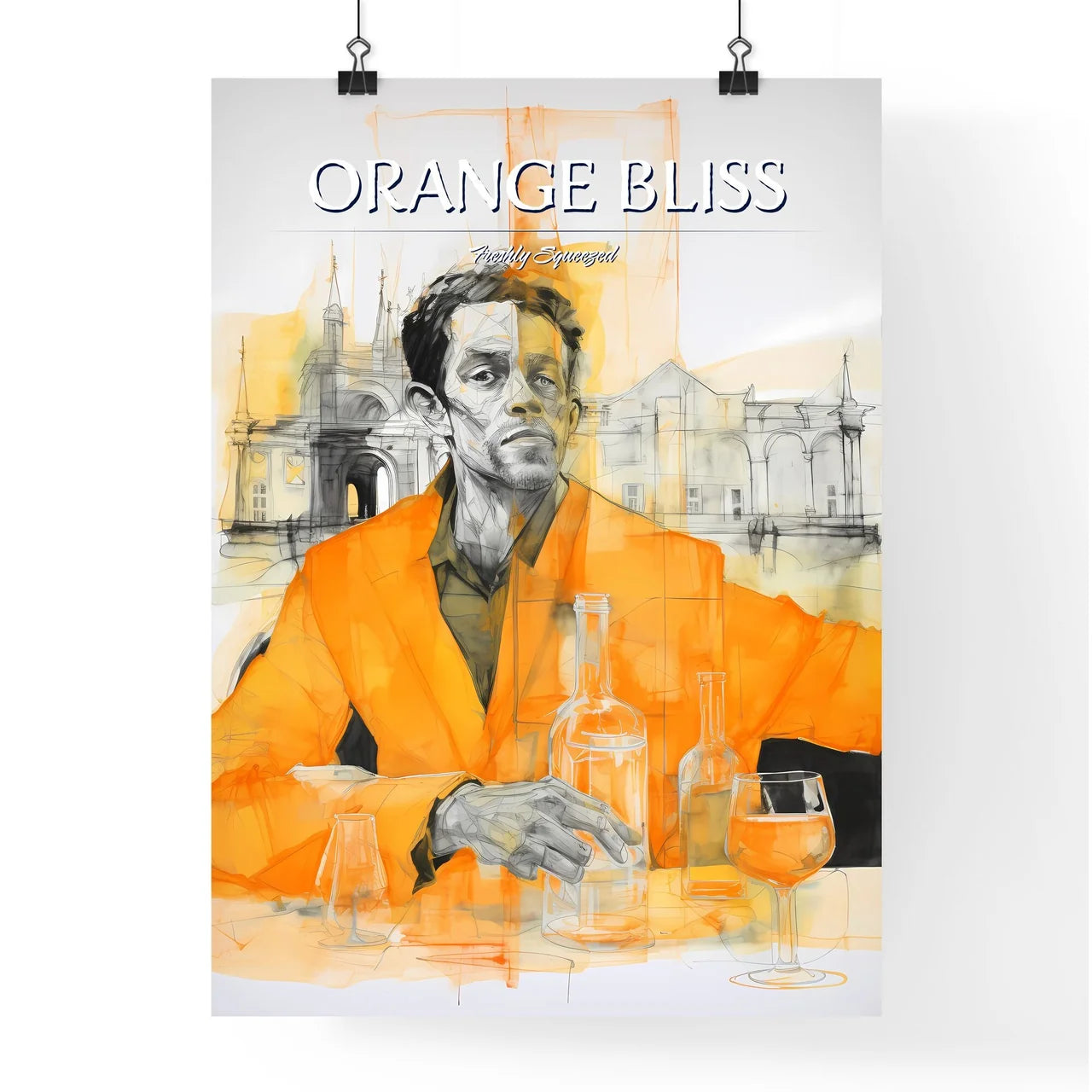 A Poster of orange juice - A Man Sitting At  Poster
