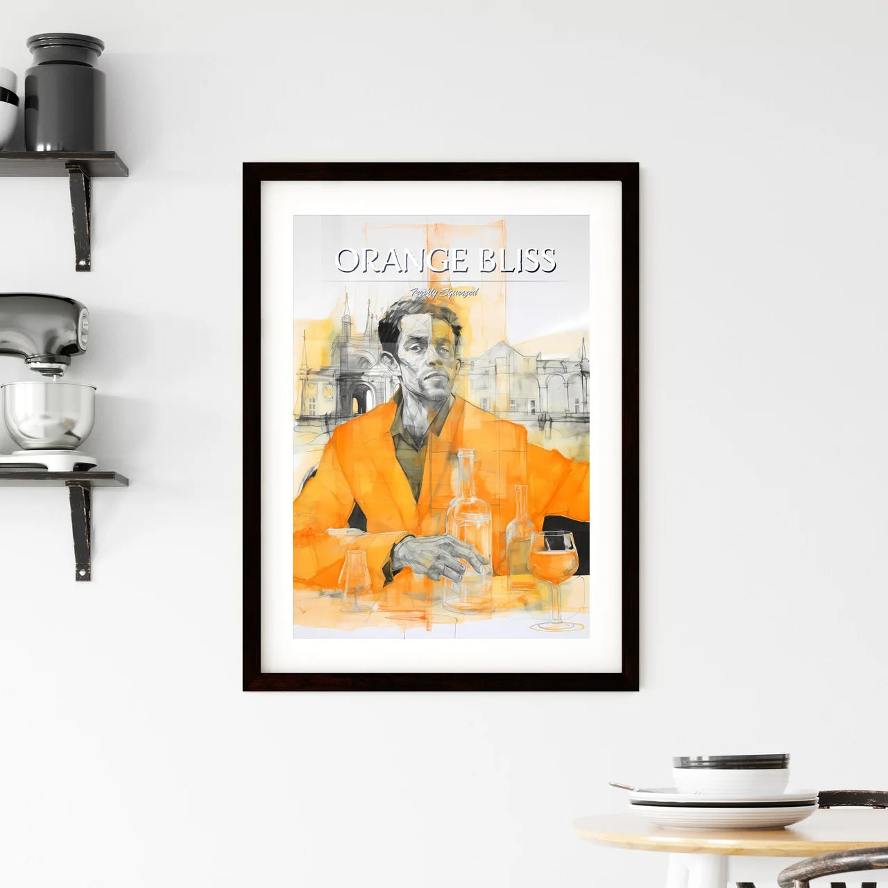 A Poster of orange juice - A Man Sitting At  Framed Print