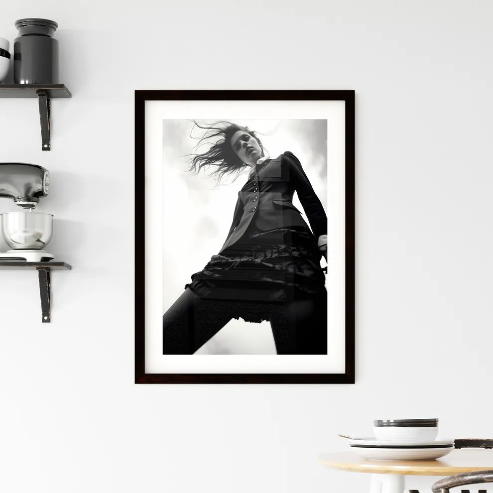 A Poster of girl model shooting low angle sh Framed Print