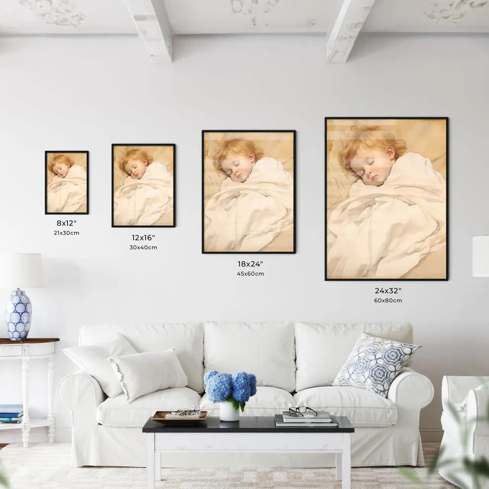 A Poster of baby sleeping in a white blanket - Kitchen Hangings