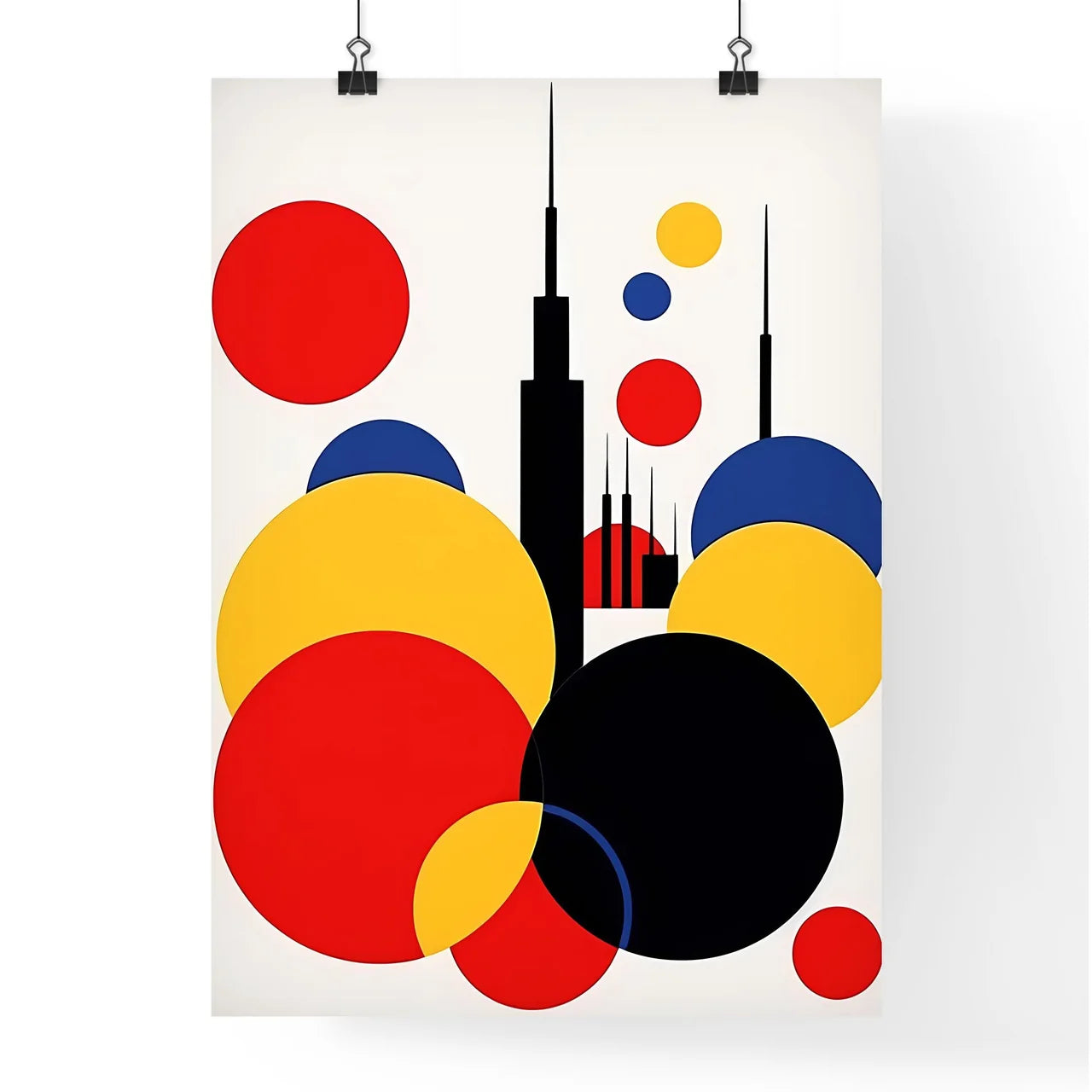A Poster of minimalist Tokyo skyline - A Colorful Circles And A Building Poster