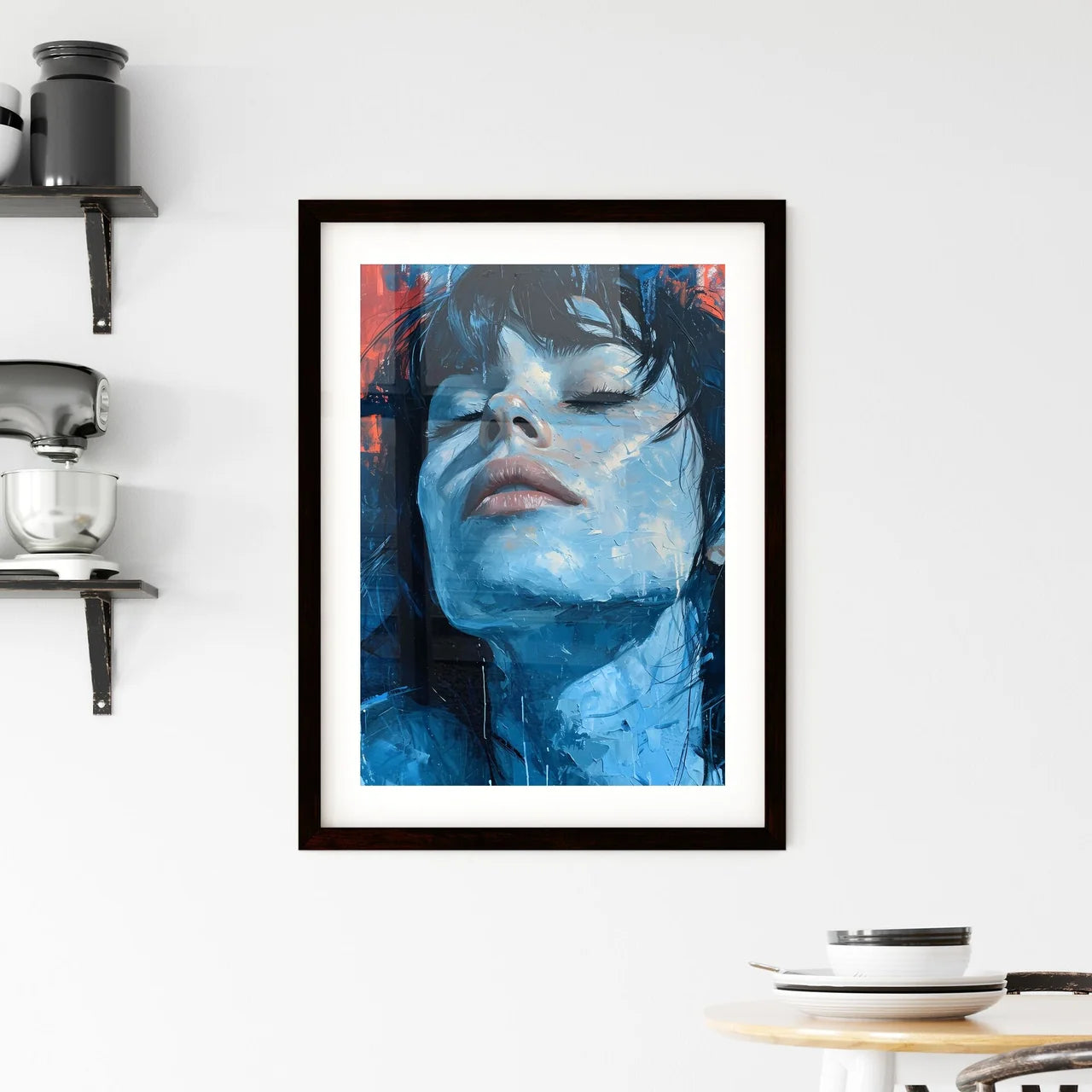 A Poster of painted portrait of woman in bed Framed Print