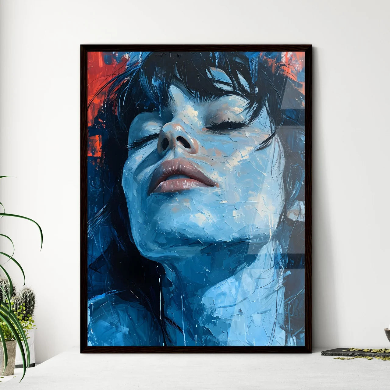 A Poster of painted portrait of woman in bed - Framed Art Print