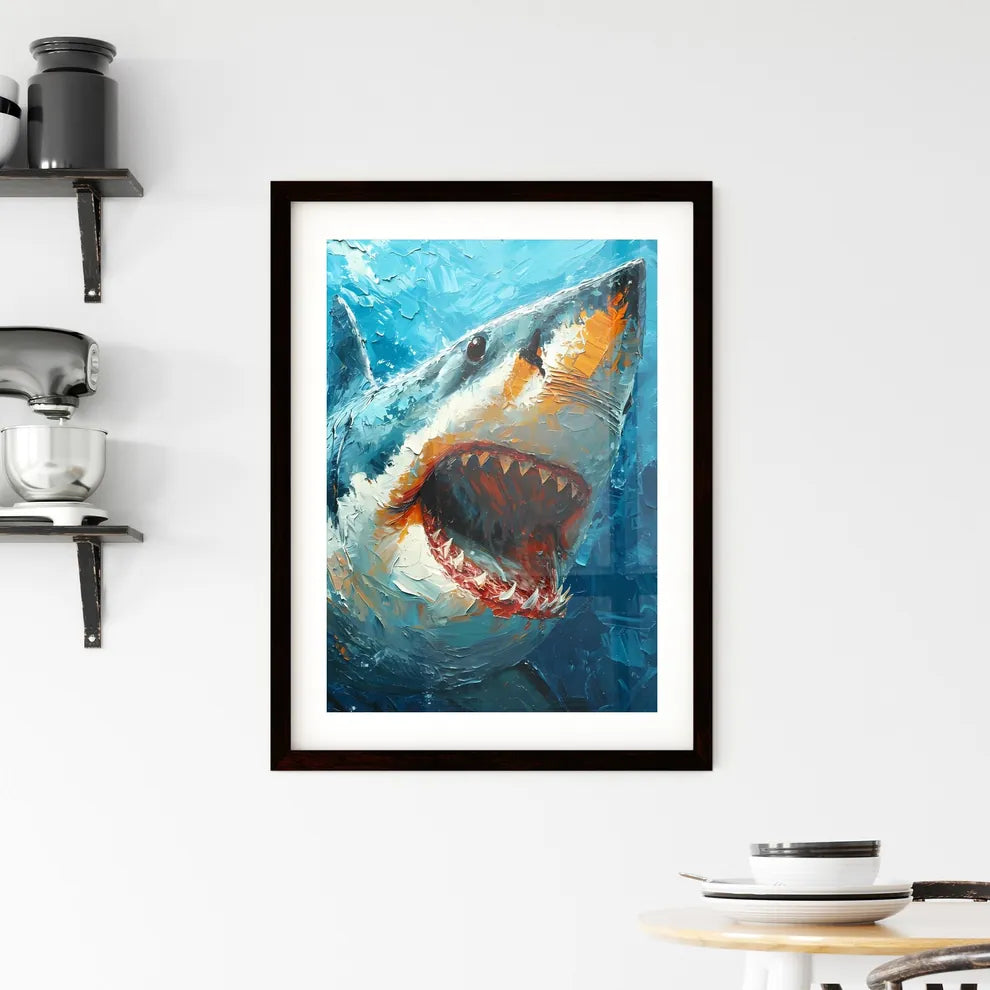 A Poster of The Shark Portrait with colorful Background  Framed Print