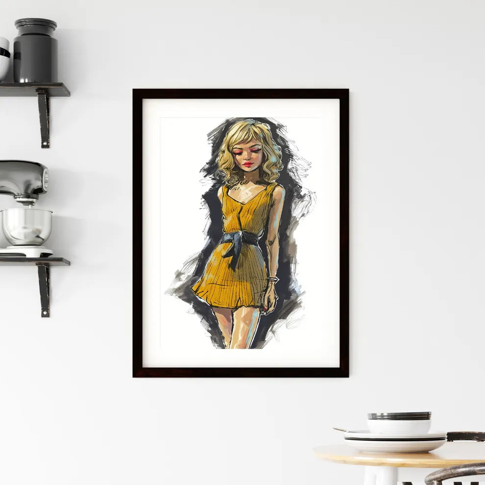 A Poster of cartoon illustration of a beauti Framed Print