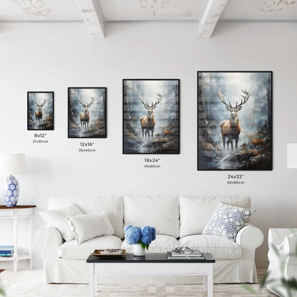 A Poster of elk in the fog print  Size Chart