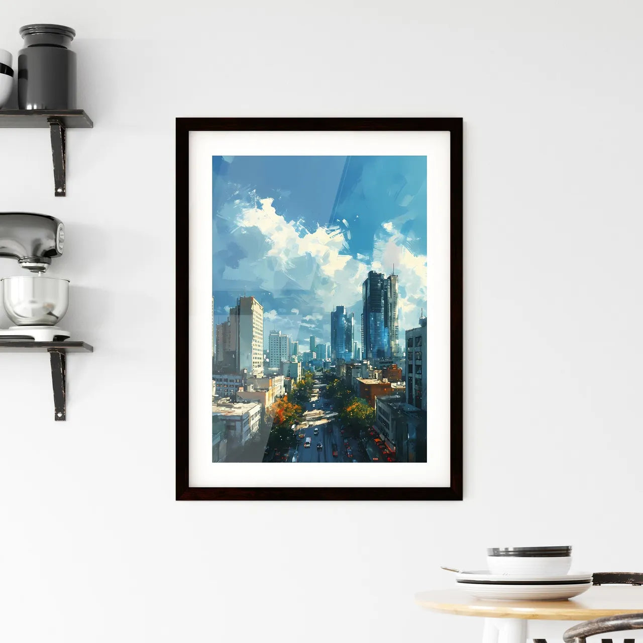 A Poster of Miami Skyline - A City With Tall Buildings And Trees Custom Print