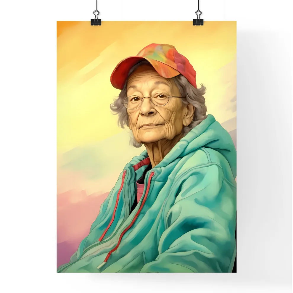 A Poster of Woman in her 70s wearing a styli Poster