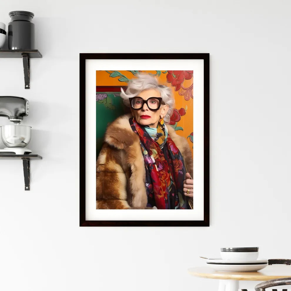 A Poster of gorgeous eldery eclectic woman i Framed Print