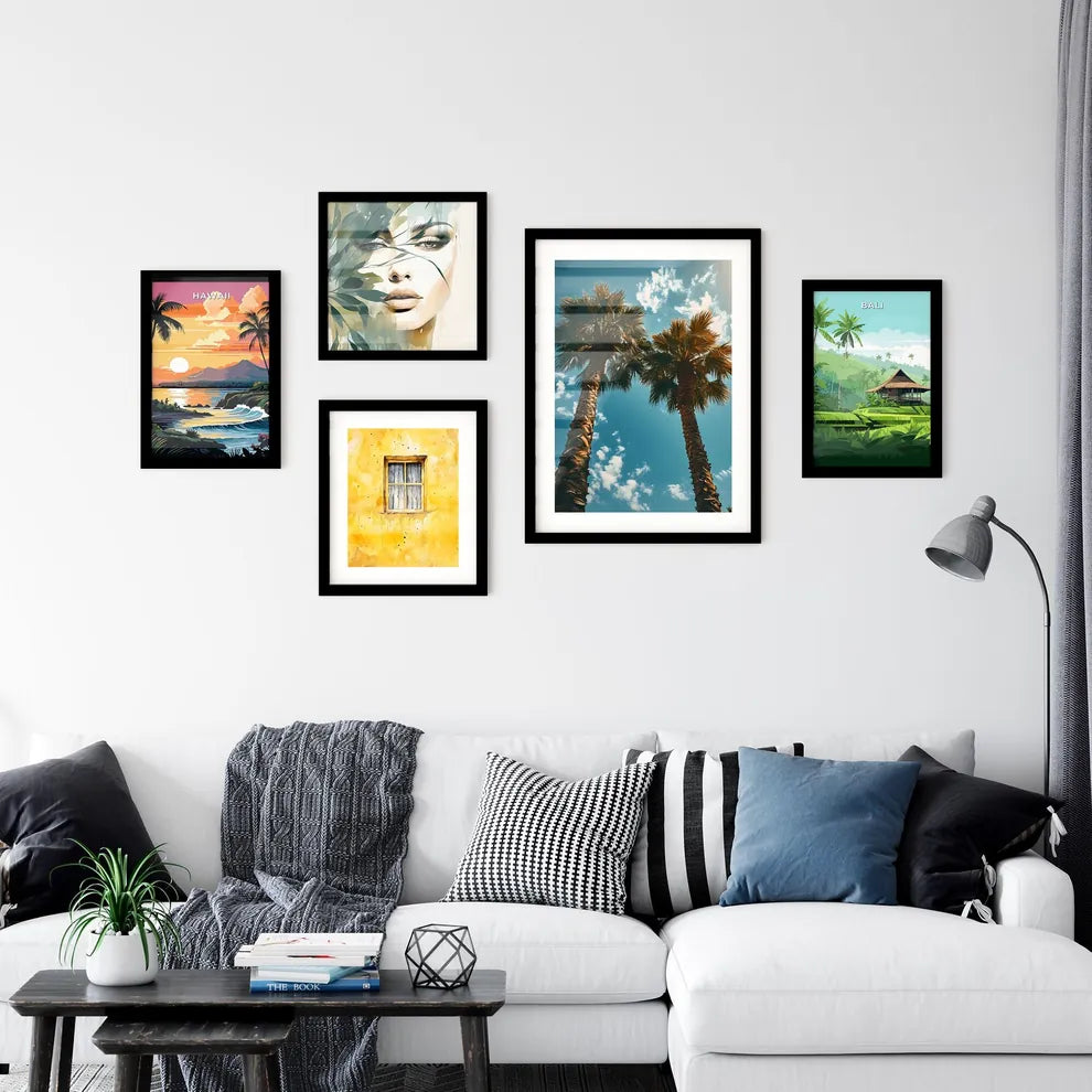A Poster of two palm trees amidst a blue - A Wall Art