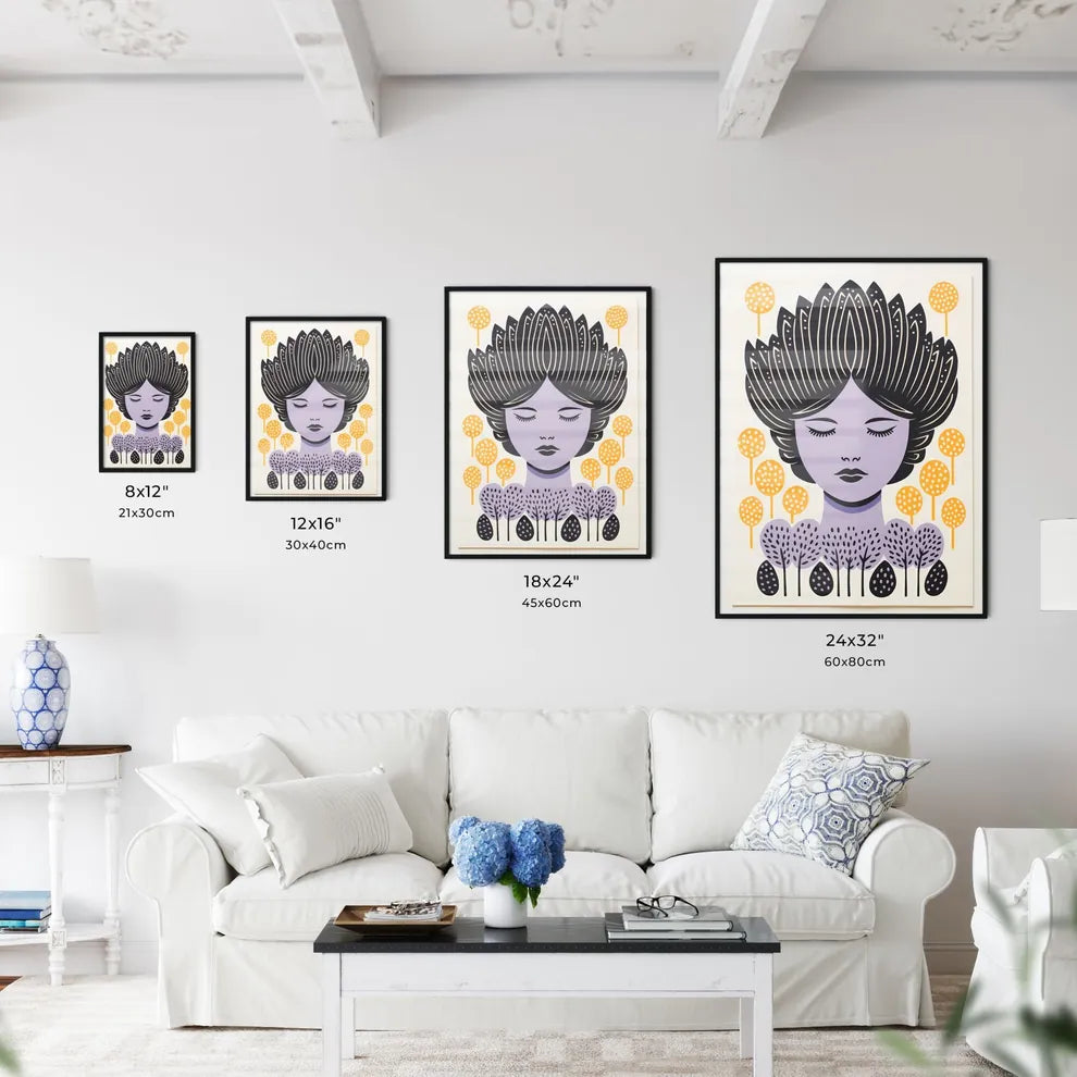 A Poster of Linocut Print Minimalism - A Wom - Kitchen Hangings