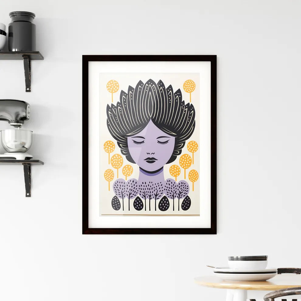 A Poster of Linocut Print Minimalism - A Wom Framed Print