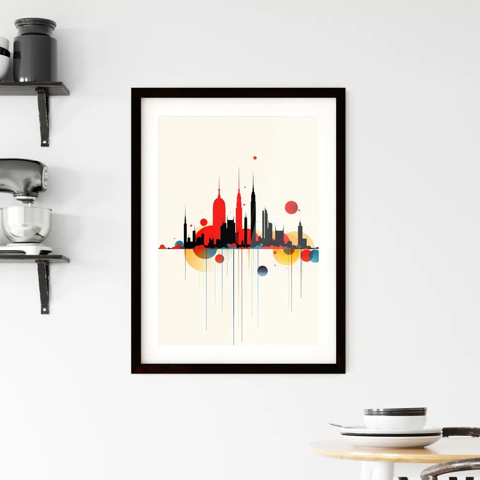 A Poster of minimalist Barcelona skyline - A Colorful City Skyline With Red And Blue Circles Custom Print