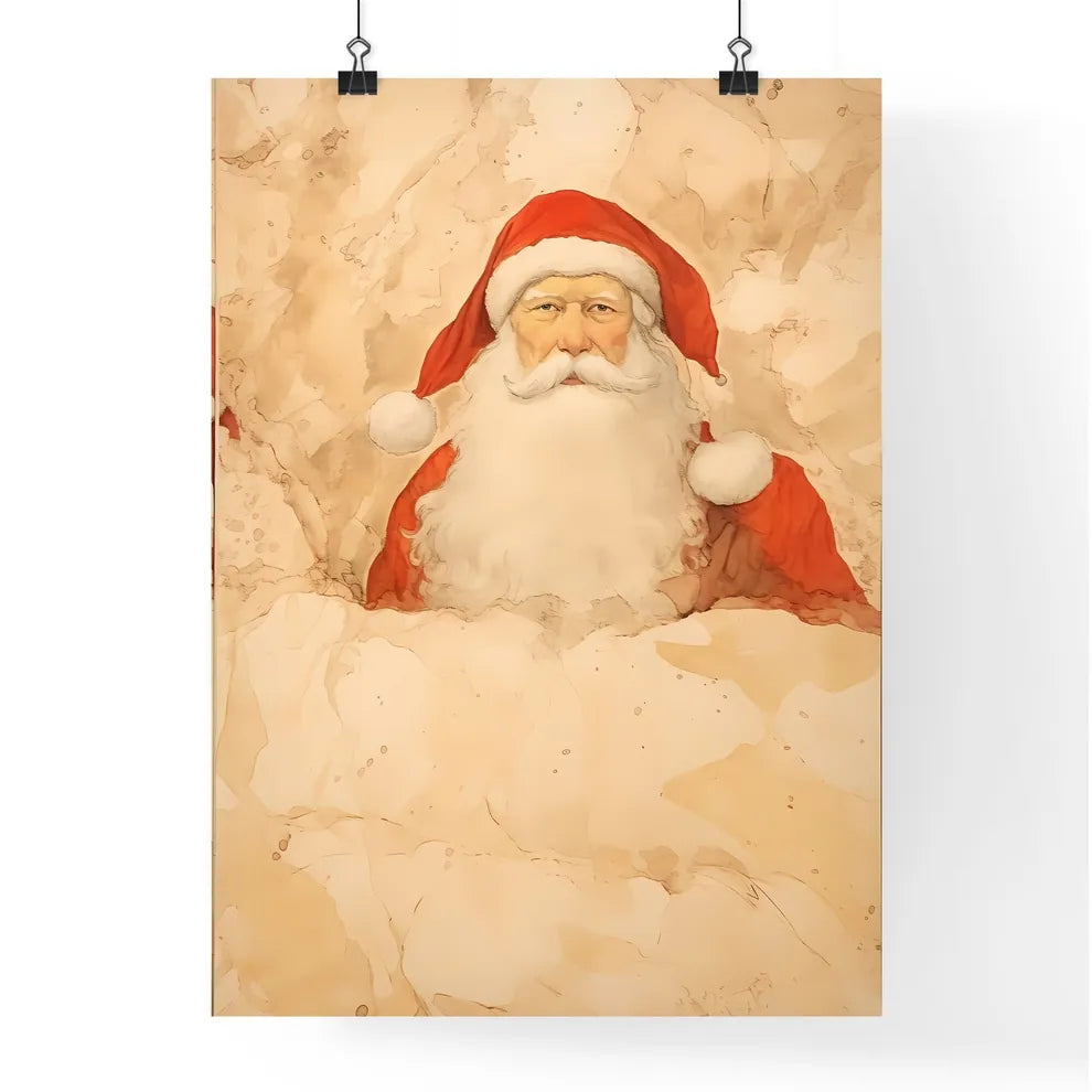 A Poster of santa claus on a beige insulated Poster