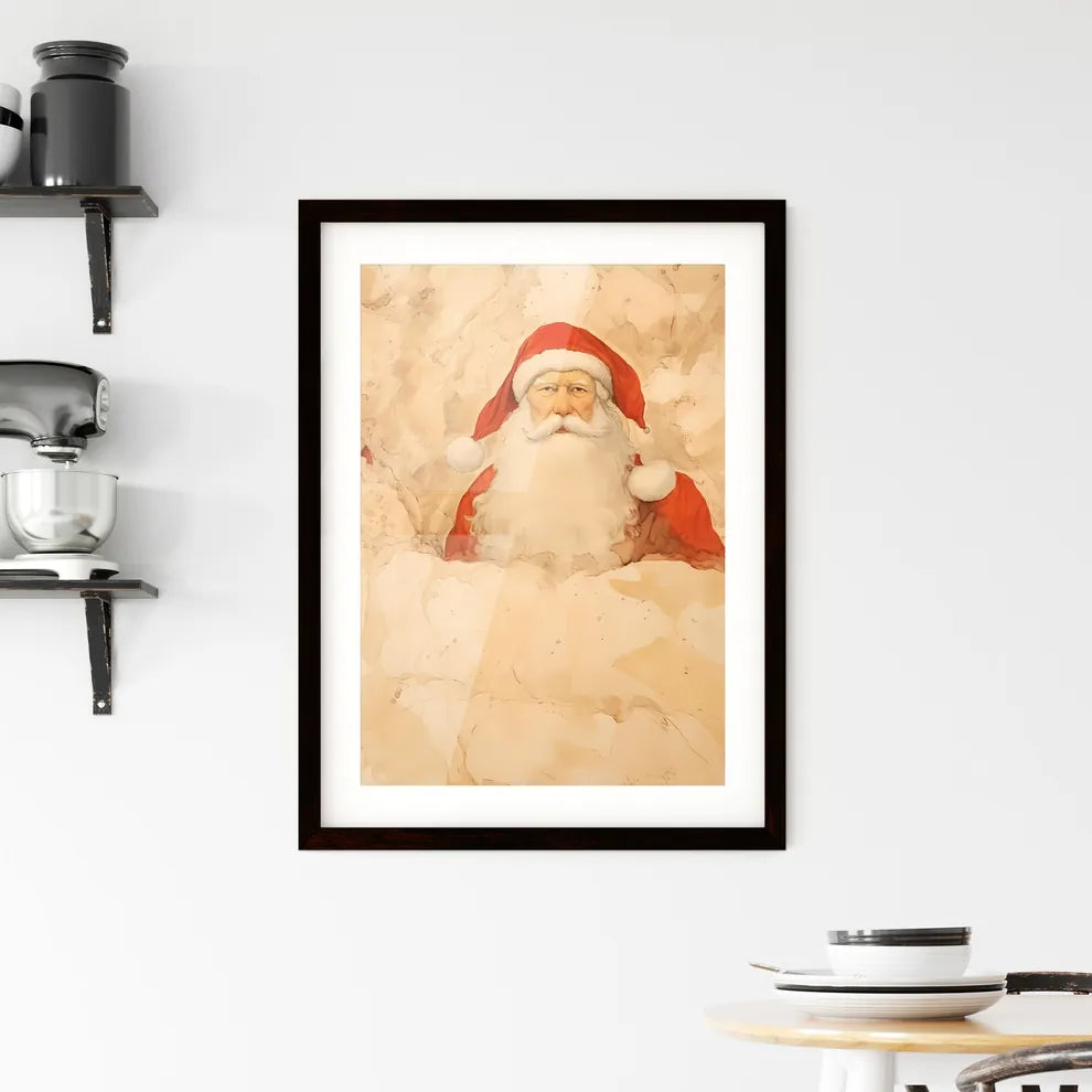 A Poster of santa claus on a beige insulated Framed Print