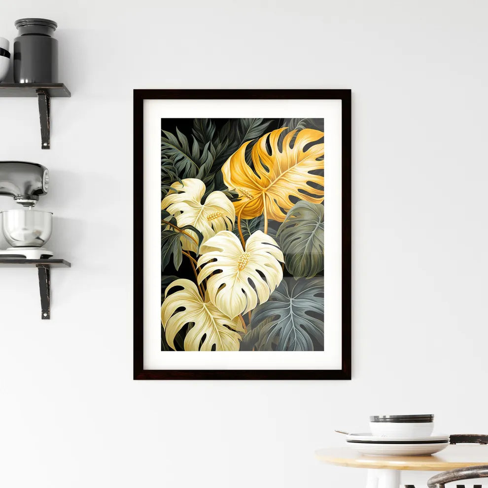 A Poster of monochrome monstera tropical lea Framed Print