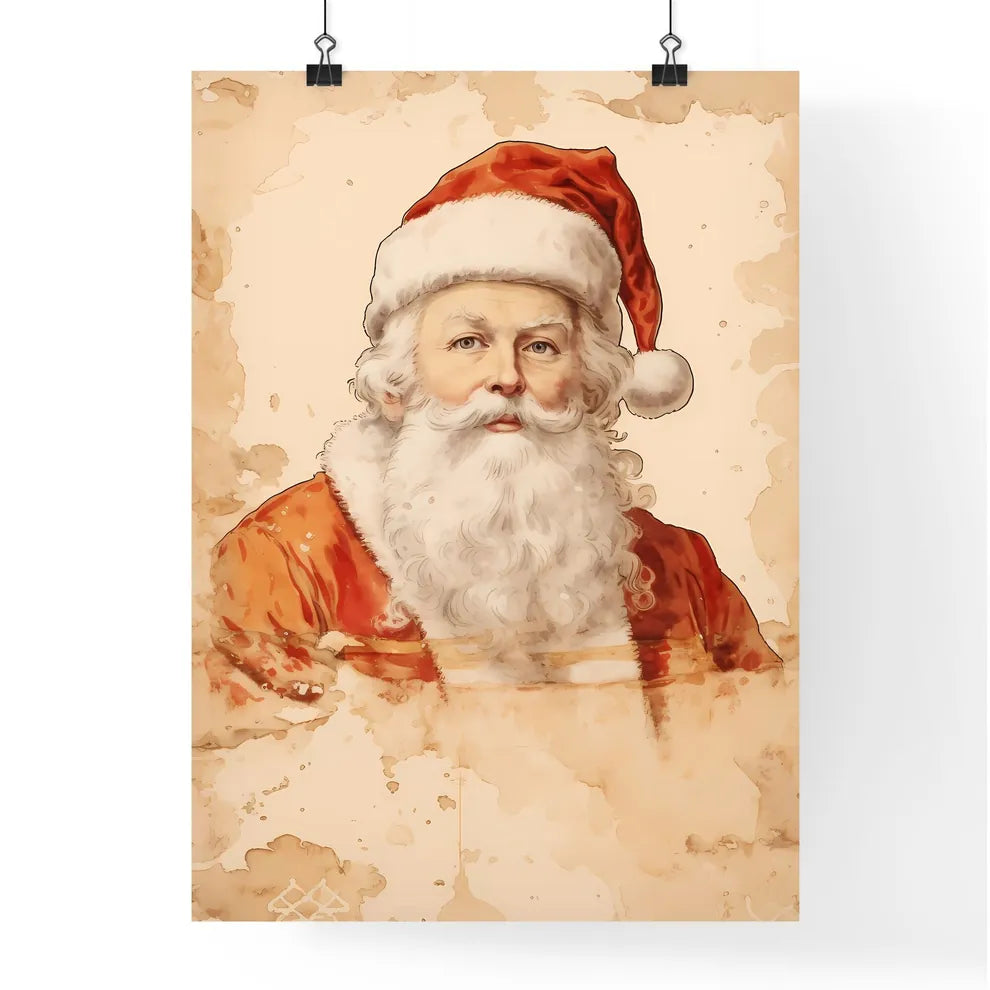 A Poster of santa claus on a beige insulated Poster
