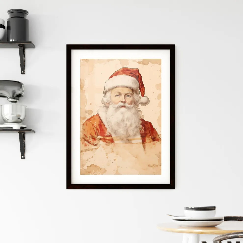A Poster of santa claus on a beige insulated Framed Print