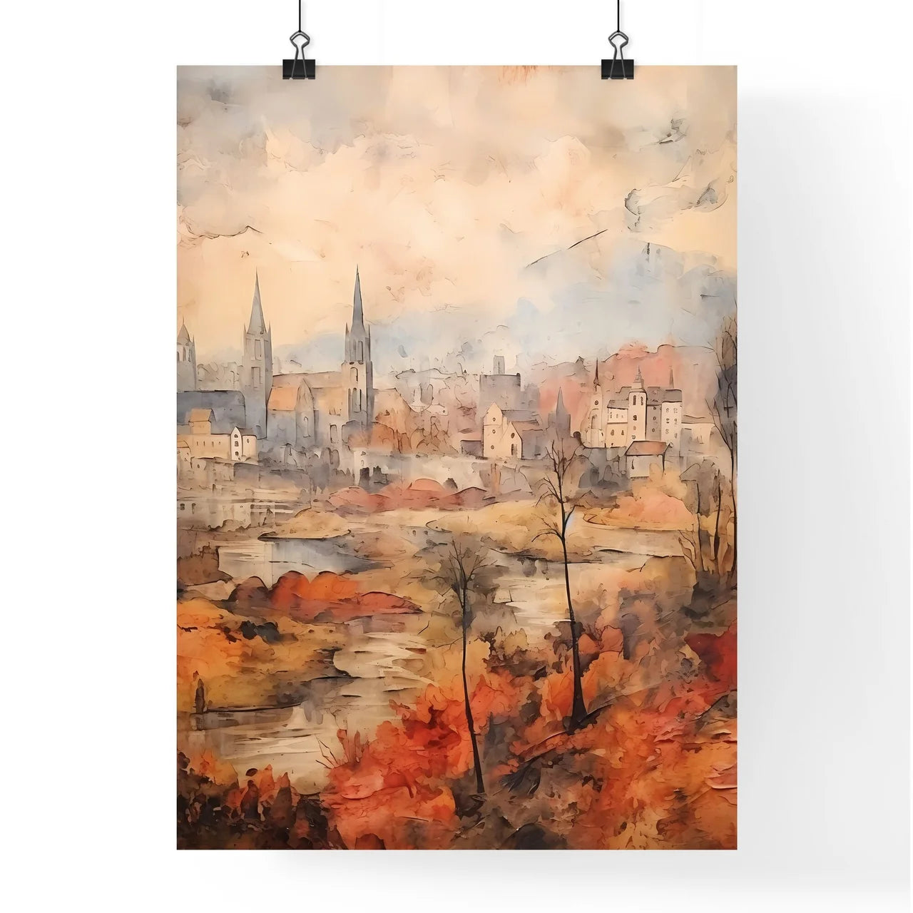A Poster of paper texture background - A Watercolor Painting Of A City Poster