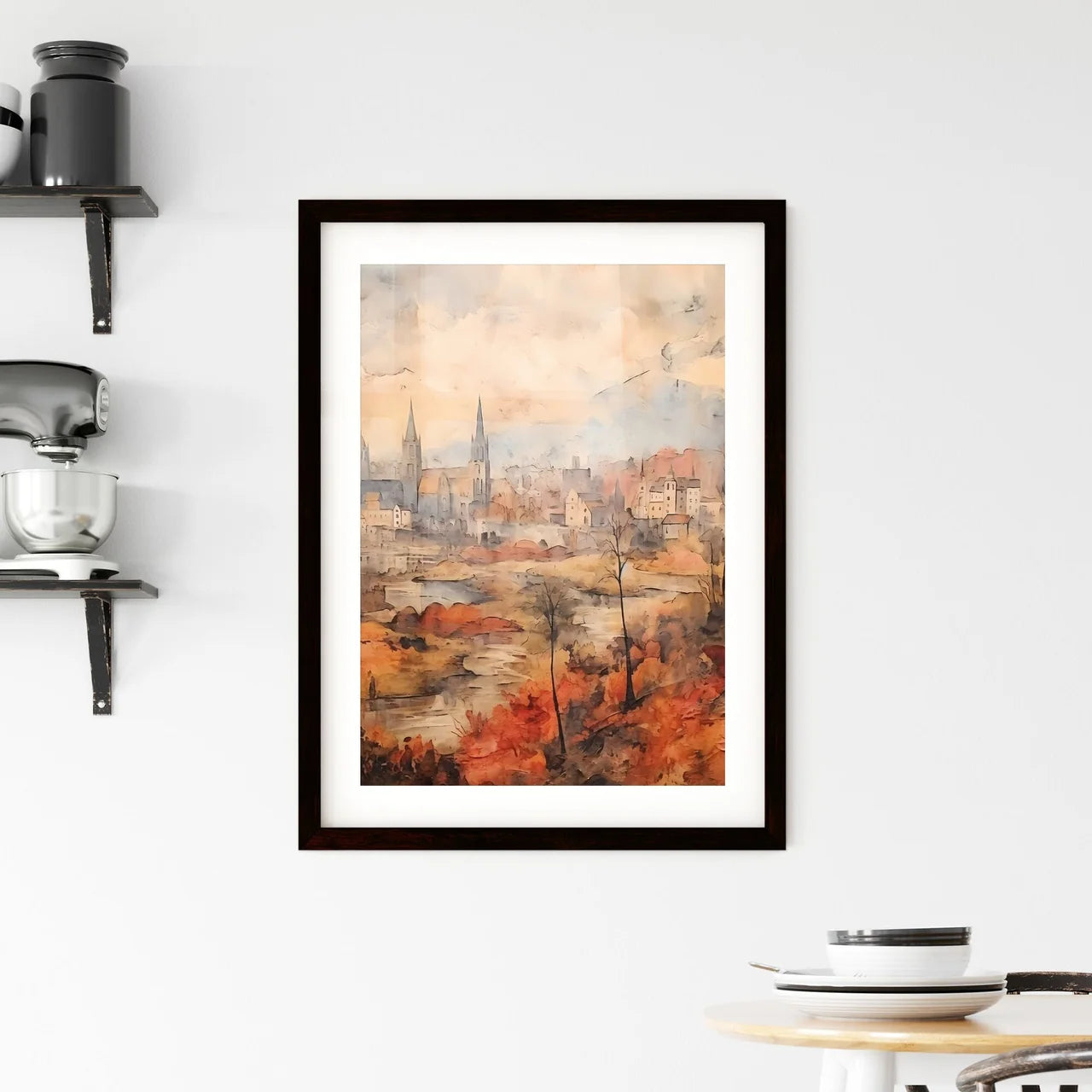 A Poster of paper texture background - A Watercolor Painting Of A City Custom Print