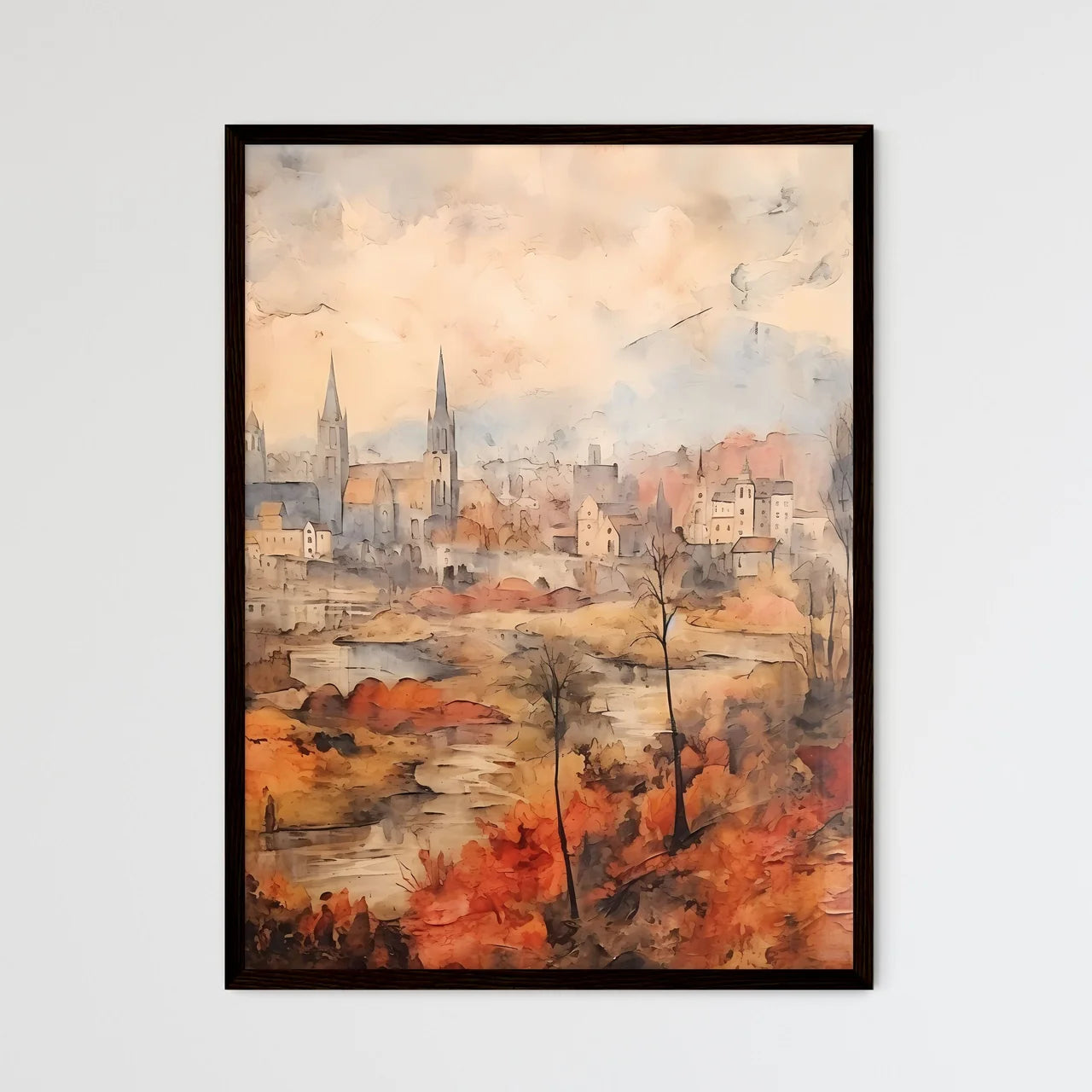 A Poster of paper texture background - A Watercolor Painting Of A City Framed Art