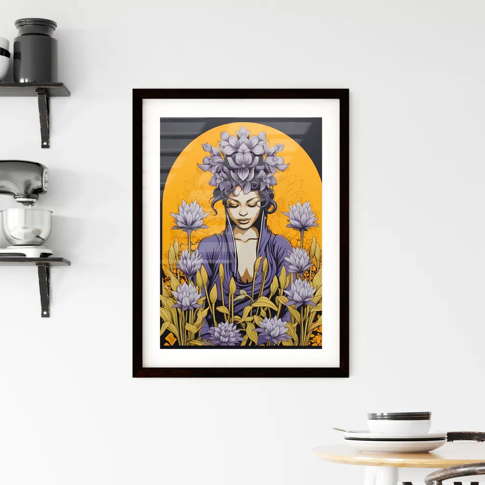 A Poster of Linocut Print Minimalism - A Wom Framed Print