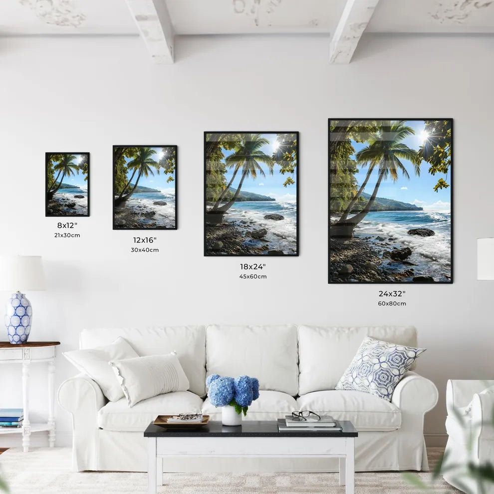 A Poster of two palm trees amidst a blue - A - Kitchen Hangings