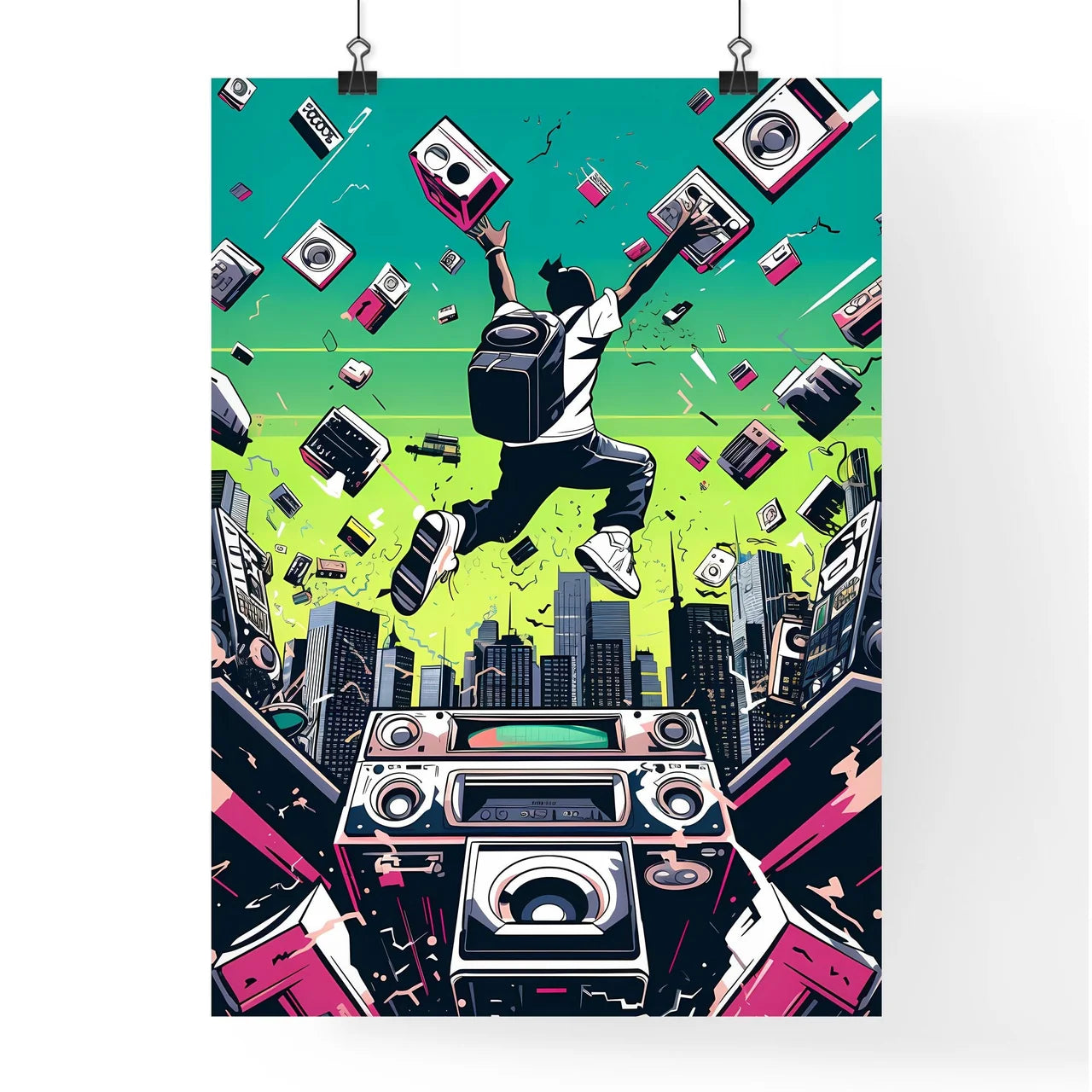 A Poster of an illustration of 80s rap song  Poster