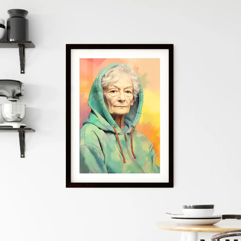 A Poster of Woman in her 70s wearing a styli Framed Print
