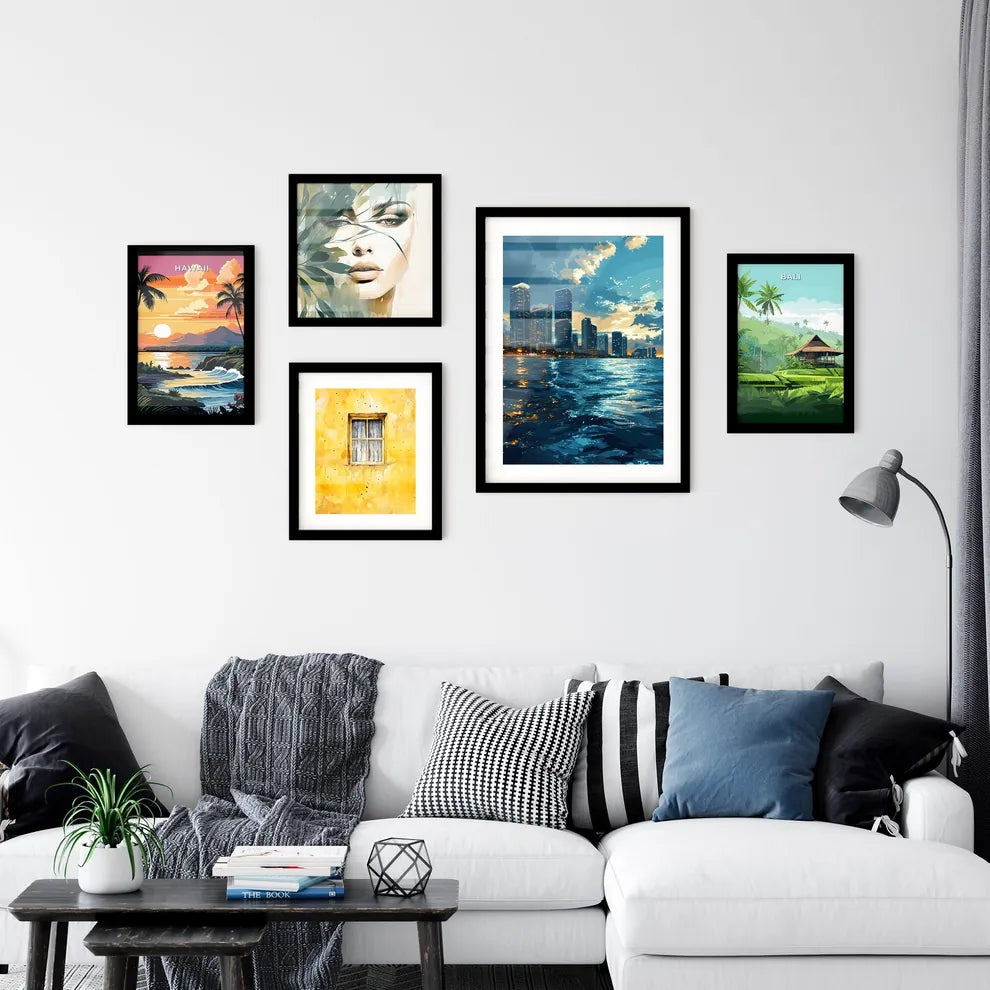 A Poster of Miami Skyline - A City Skyline With Water And Clouds Interior Design