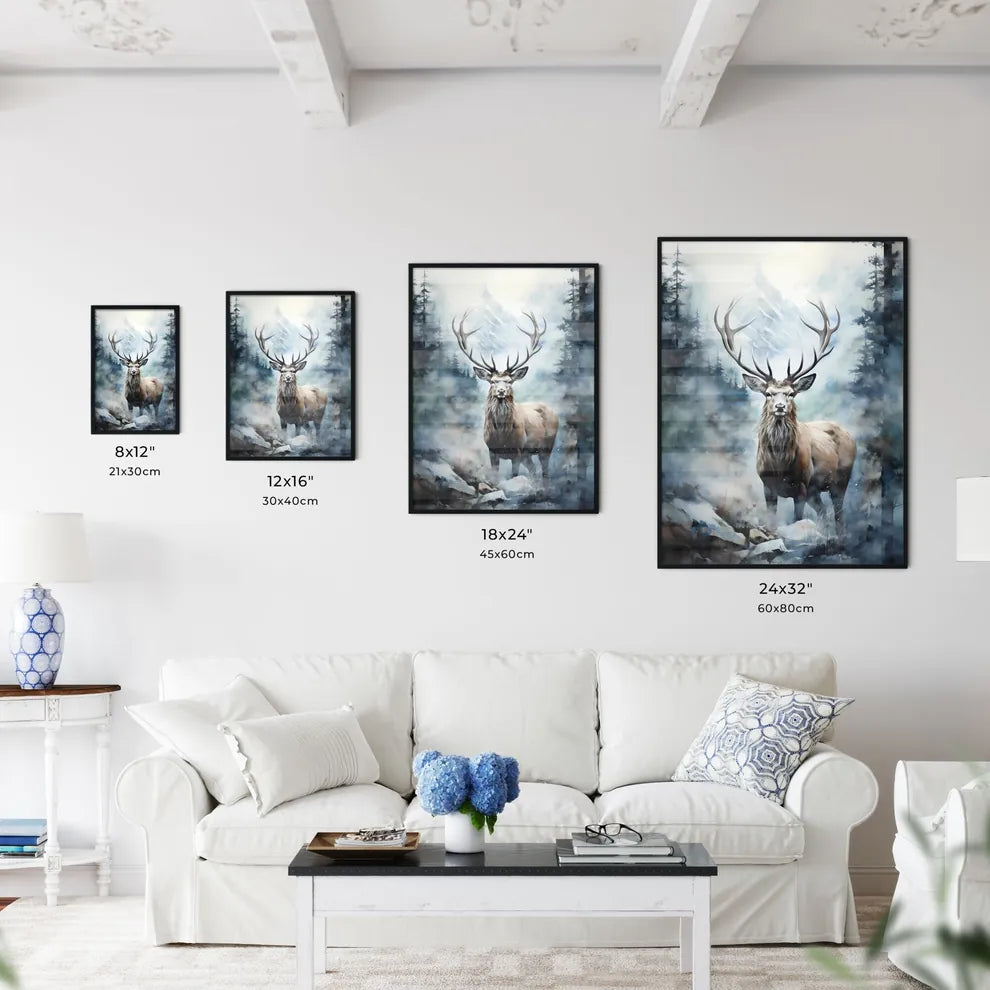 A Poster of elk in the fog print  Size Chart