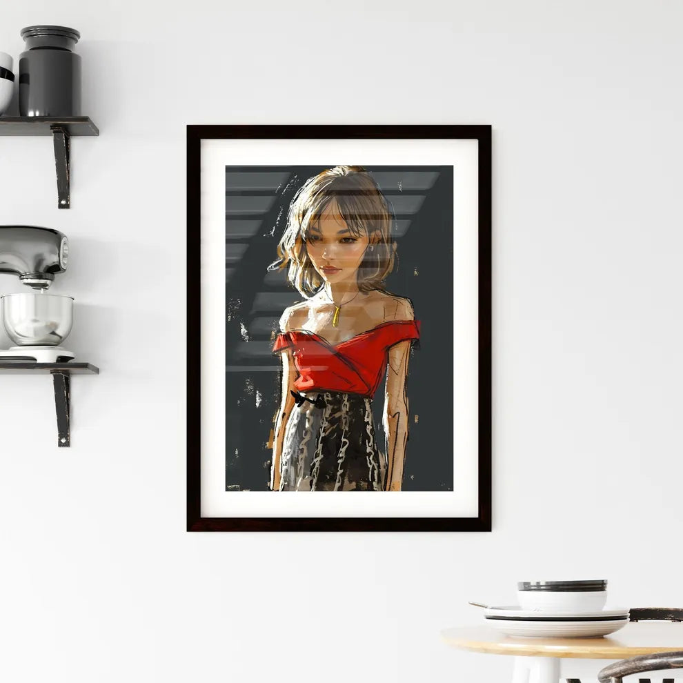 A Poster of cartoon illustration of a beauti Framed Print