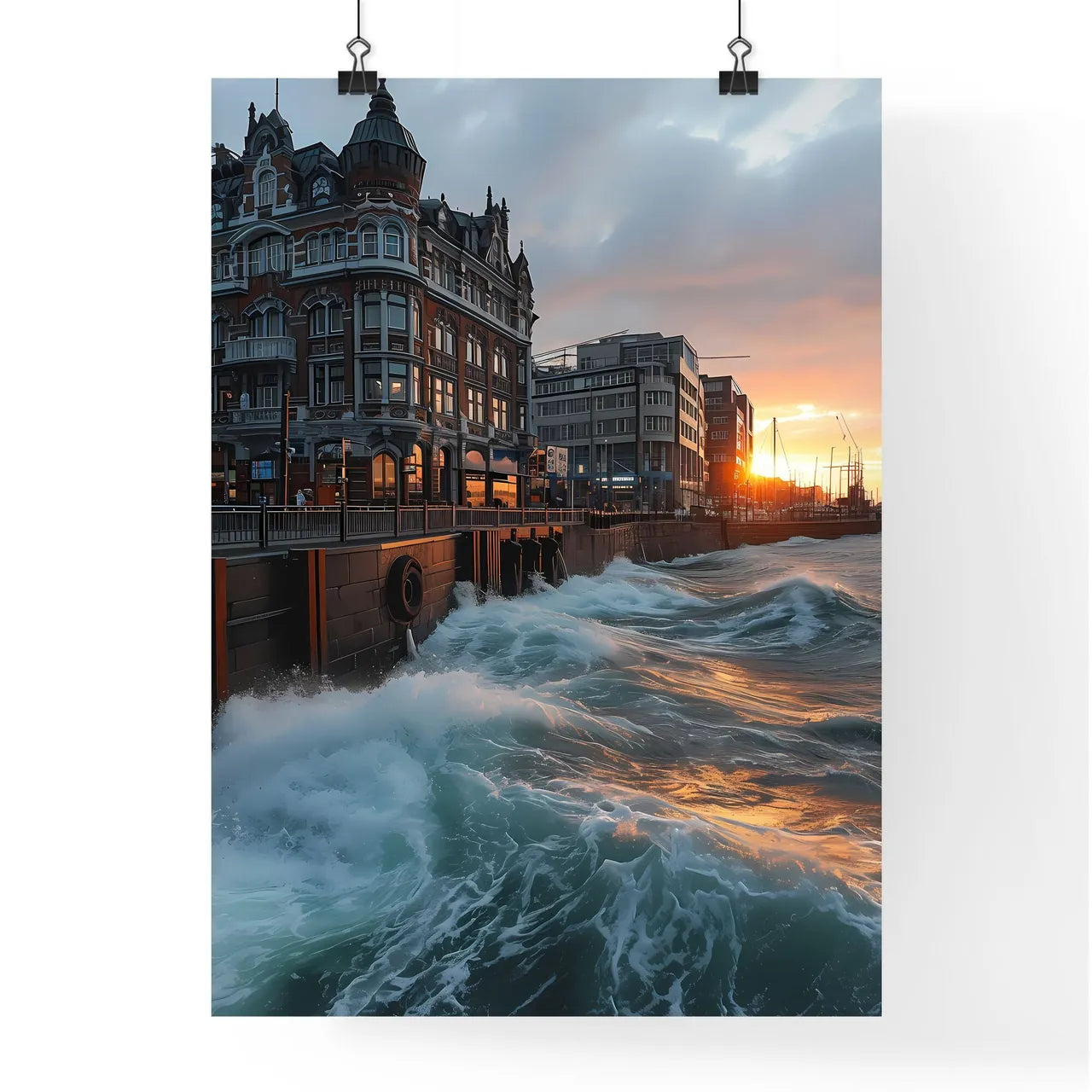 A Poster of Helsinki Capital of Finland - Waves Crashing Waves On A Dock Poster