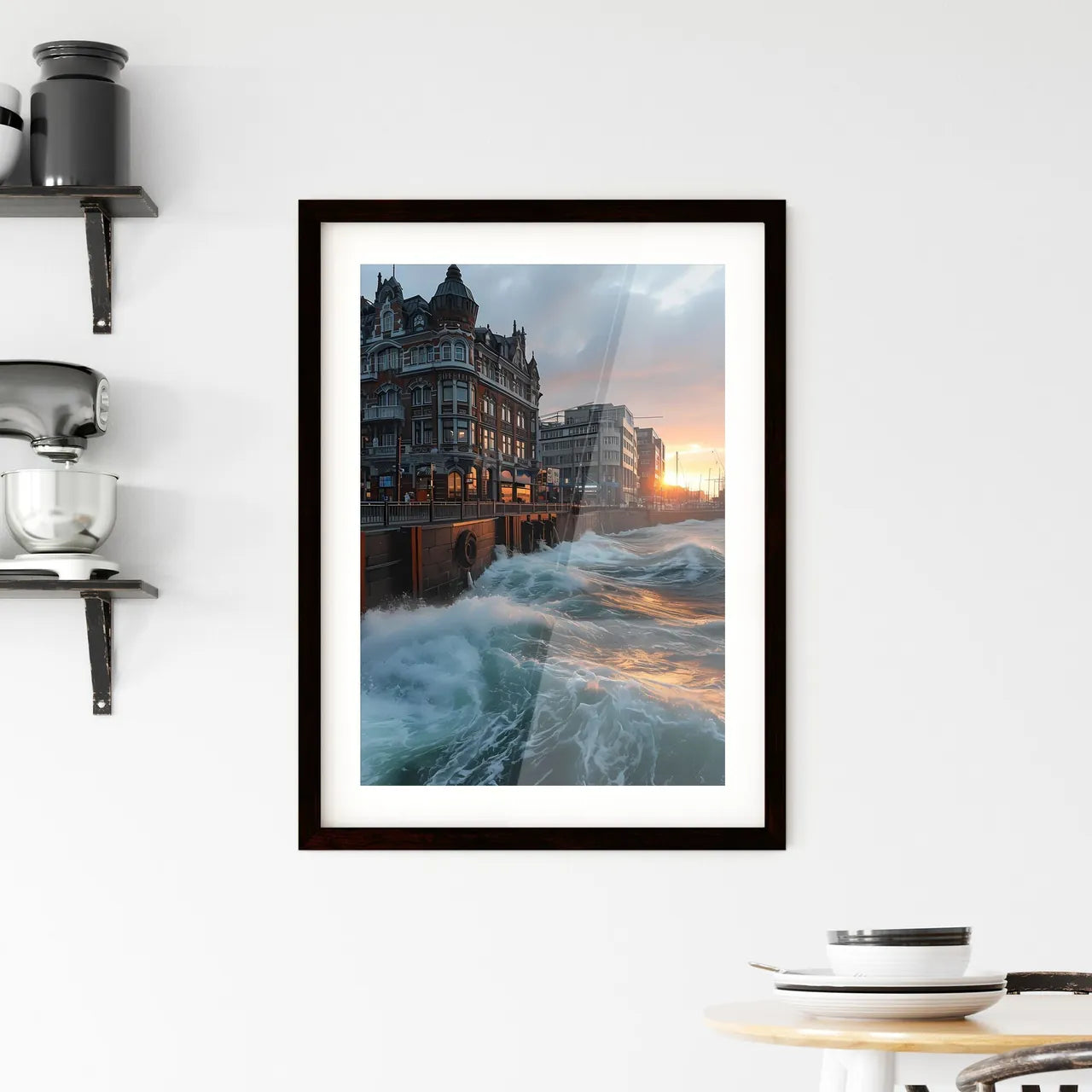 A Poster of Helsinki Capital of Finland - Waves Crashing Waves On A Dock Custom Print